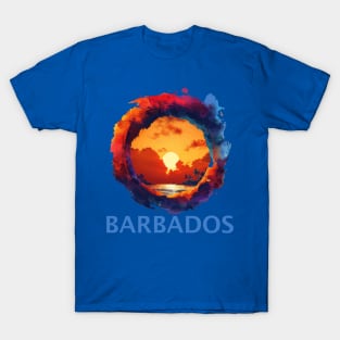 Barbados Sunset (with Blue Lettering) T-Shirt